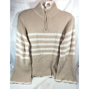 Rails Women's Tessa 1/4 Zip Merino Wool Blend Sweater in Sand Stripe - XS